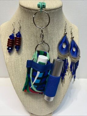 Geometric Gift  Set Double lipstick balm purse charm Keychain Pouch 2 pr earring